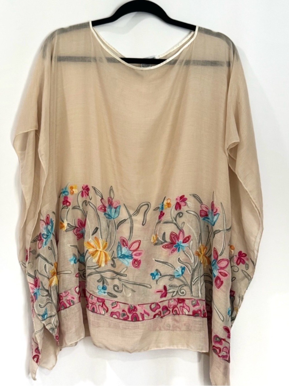Charlotte Daniel Womens Swimsuit Cover Up One Size Floral Sheer Embroidered Top